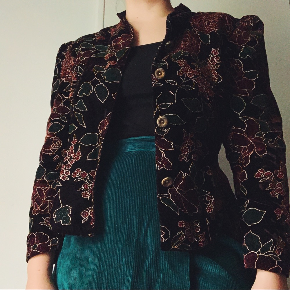 vintage floral velvet gold button blazer medium